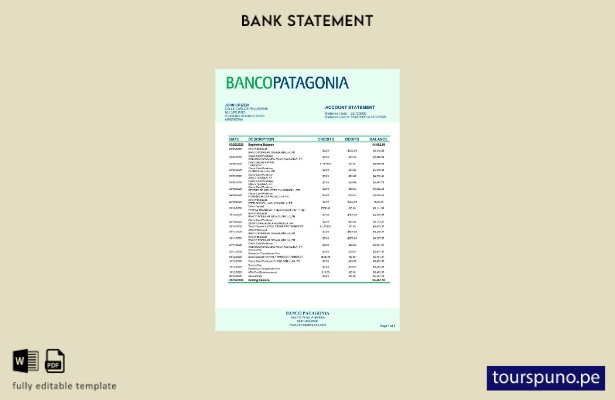 listo para imprimir plantilla de extracto bancario de Argentina Banco Patagonia